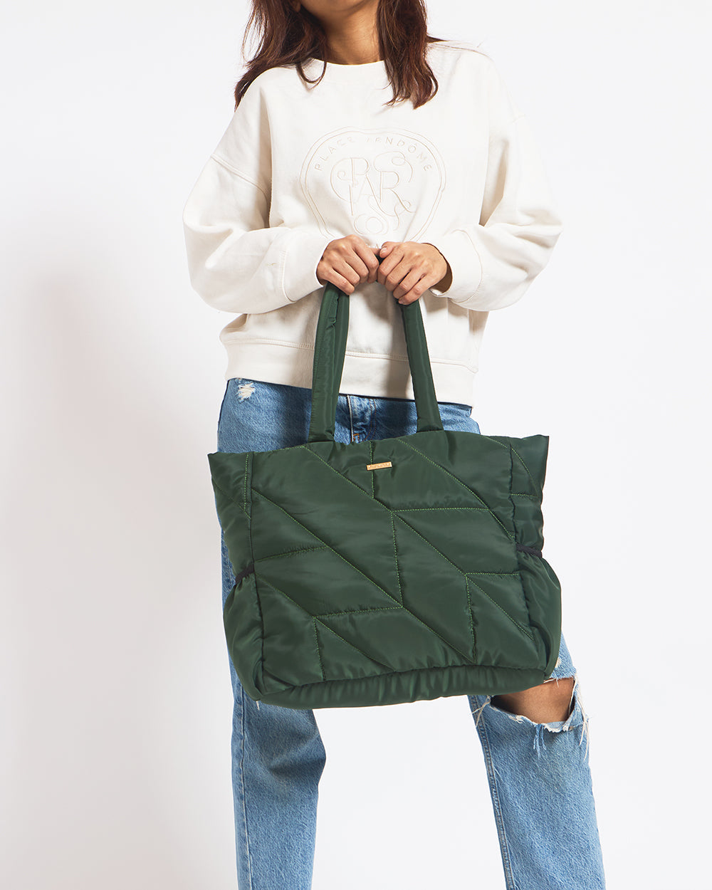 Quilted Puffer Tote - Olive