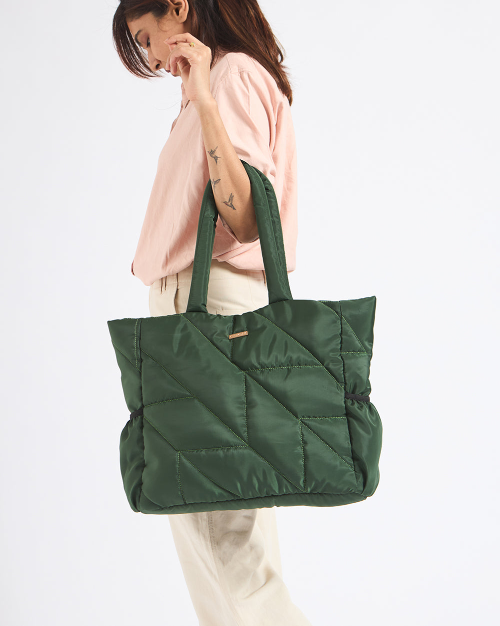 Quilted Puffer Tote - Olive