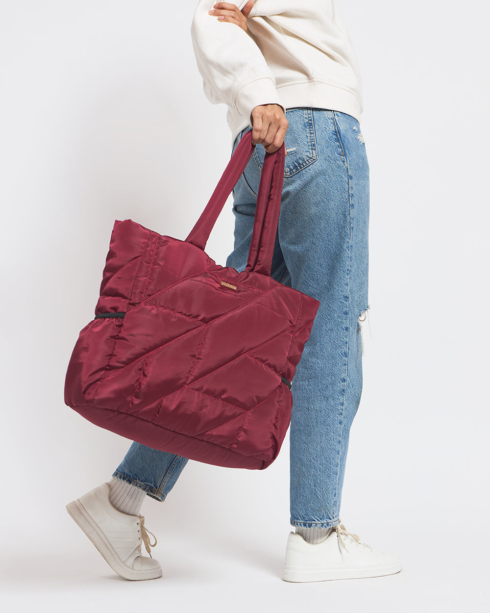 Quilted Puffer Tote - Maroon