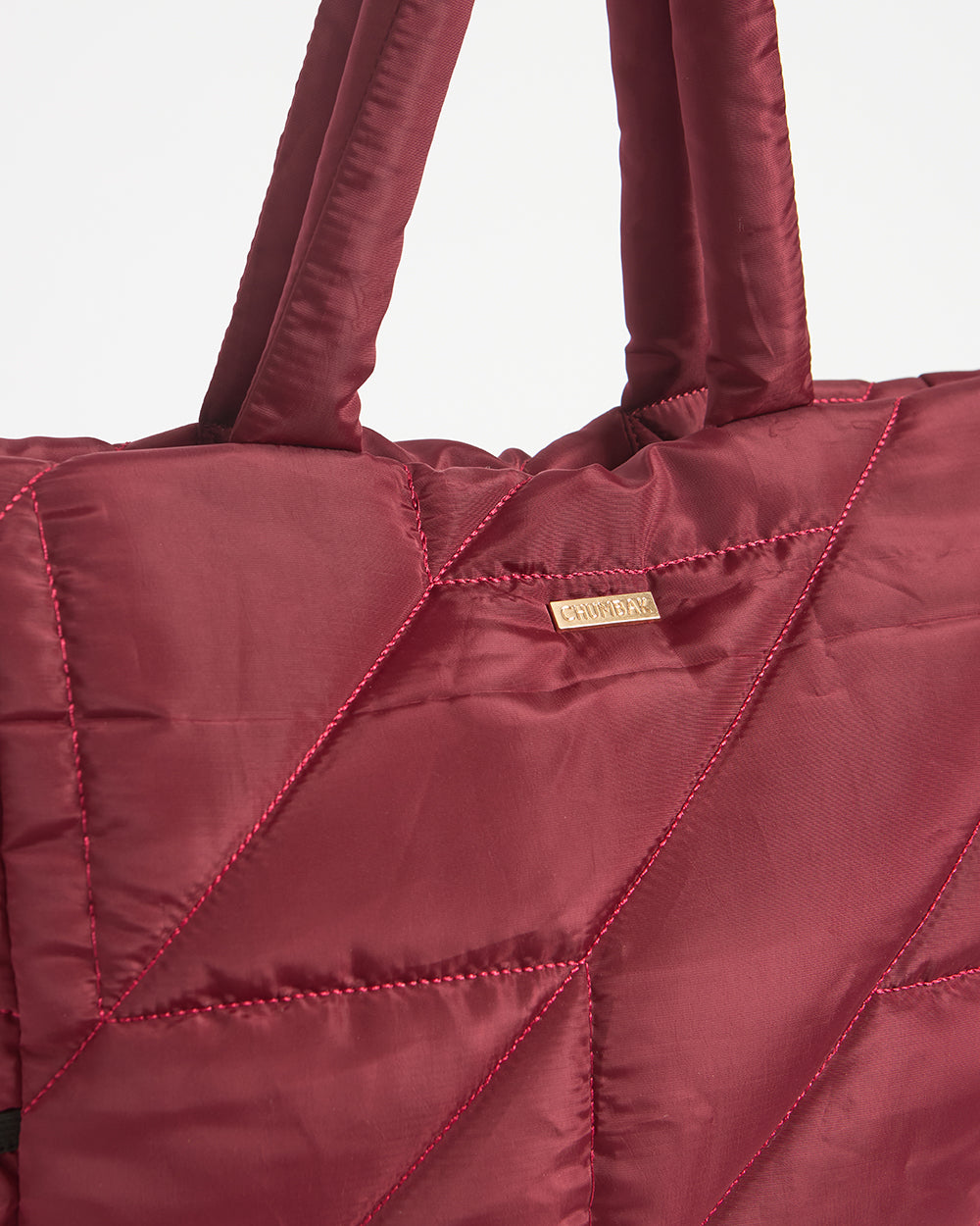 Quilted Puffer Tote - Maroon