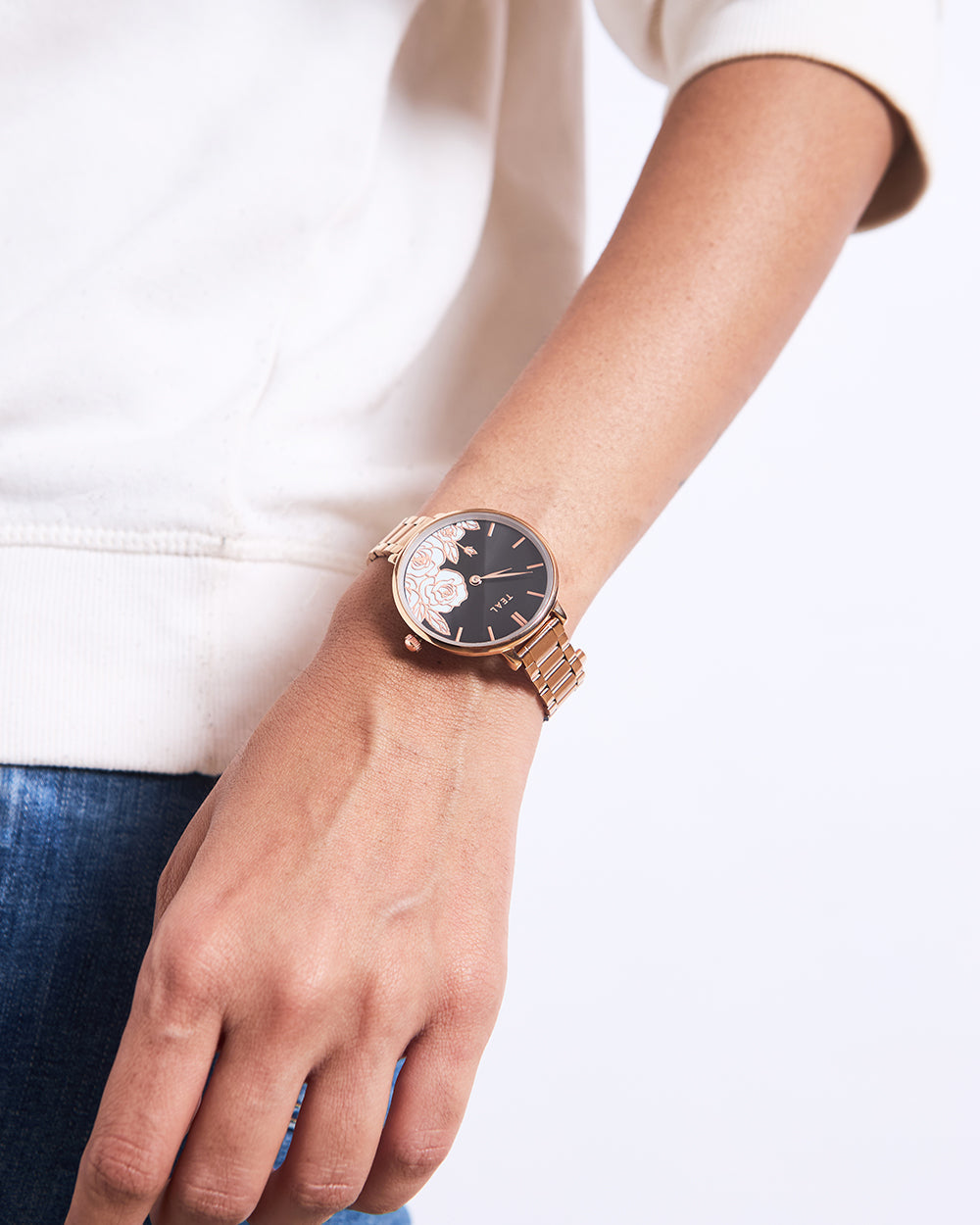 Teal By Chumbak | Vintage Bloom Watch, Metal Link Strap