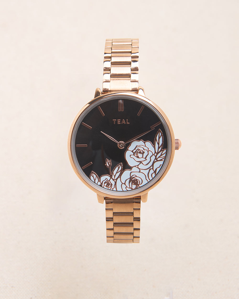 Teal By Chumbak | Vintage Bloom Watch, Metal Link Strap