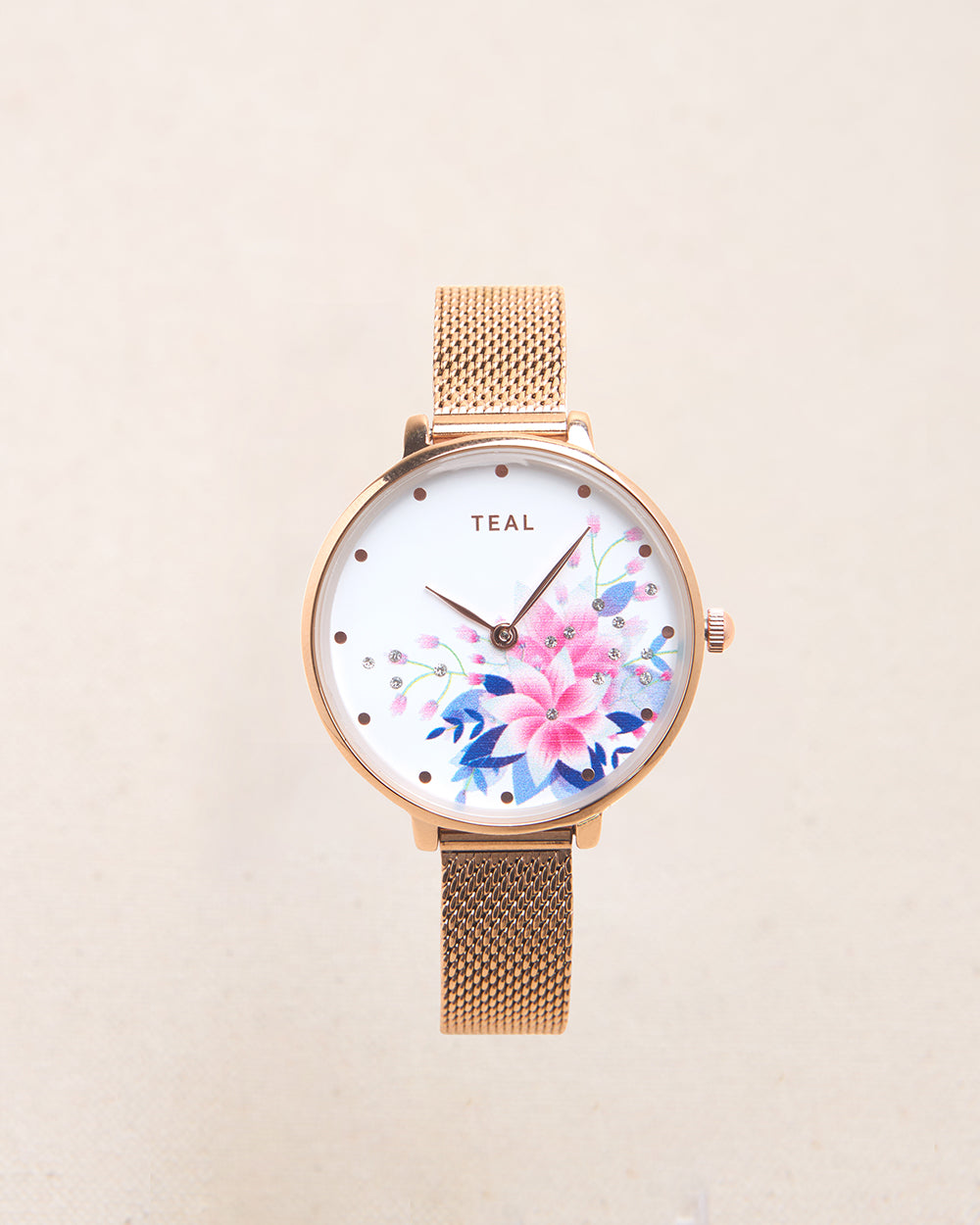 Teal By Chumbak | Frosted Flora Watch, Metal Mesh Strap