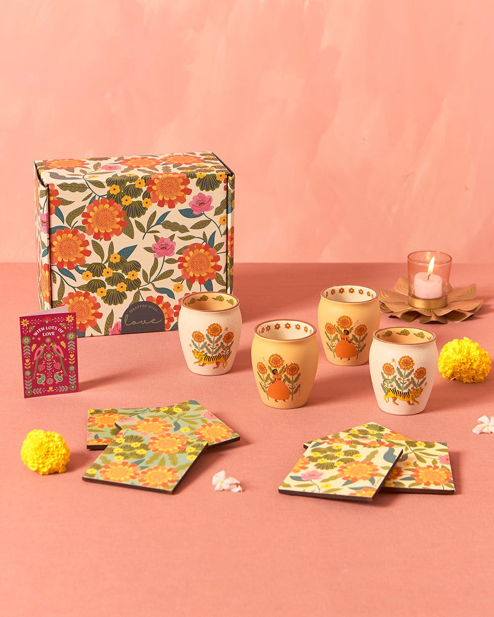 Marigold Kulhad & Coasters Gift Set