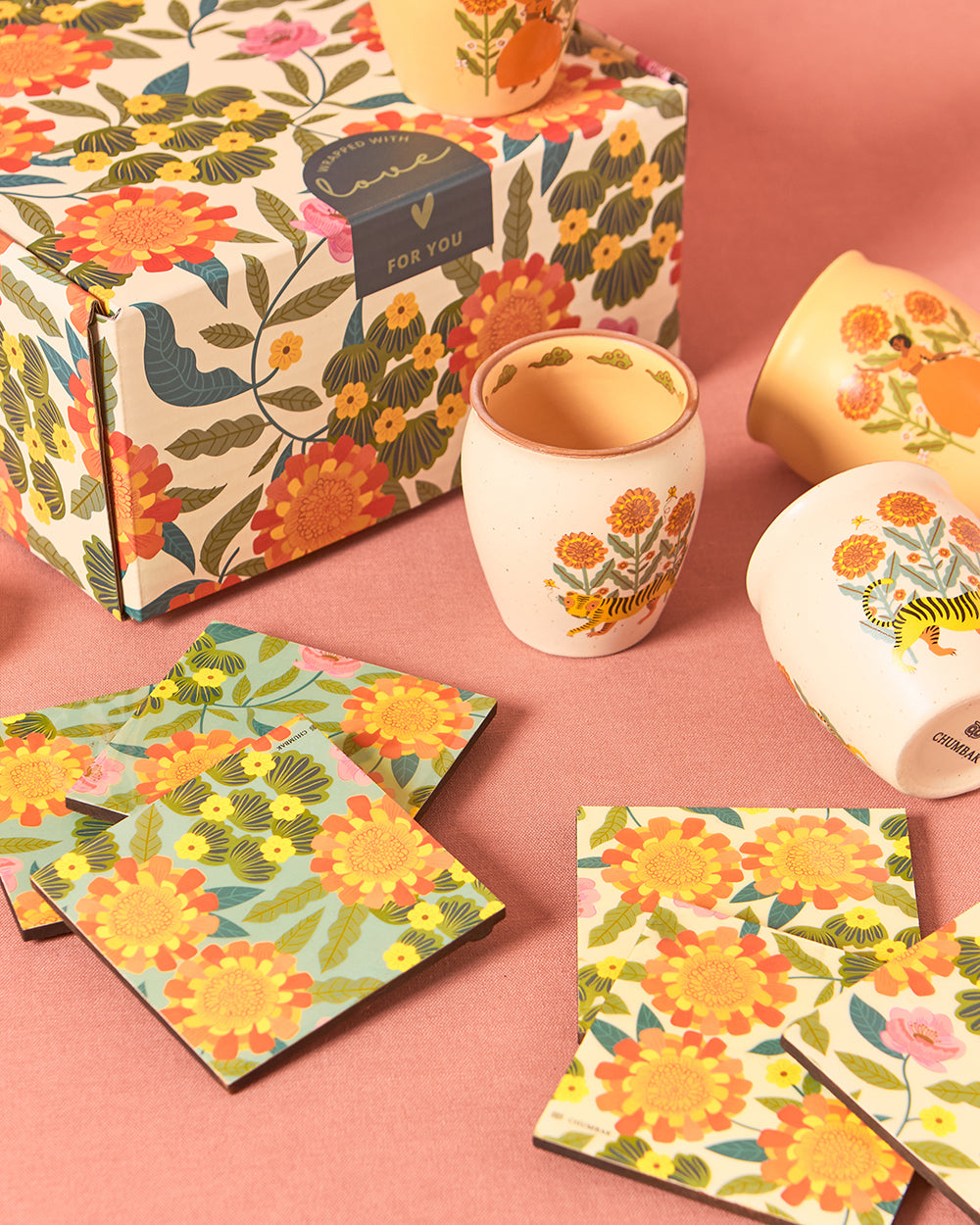 Marigold Kulhad & Coasters Gift Set