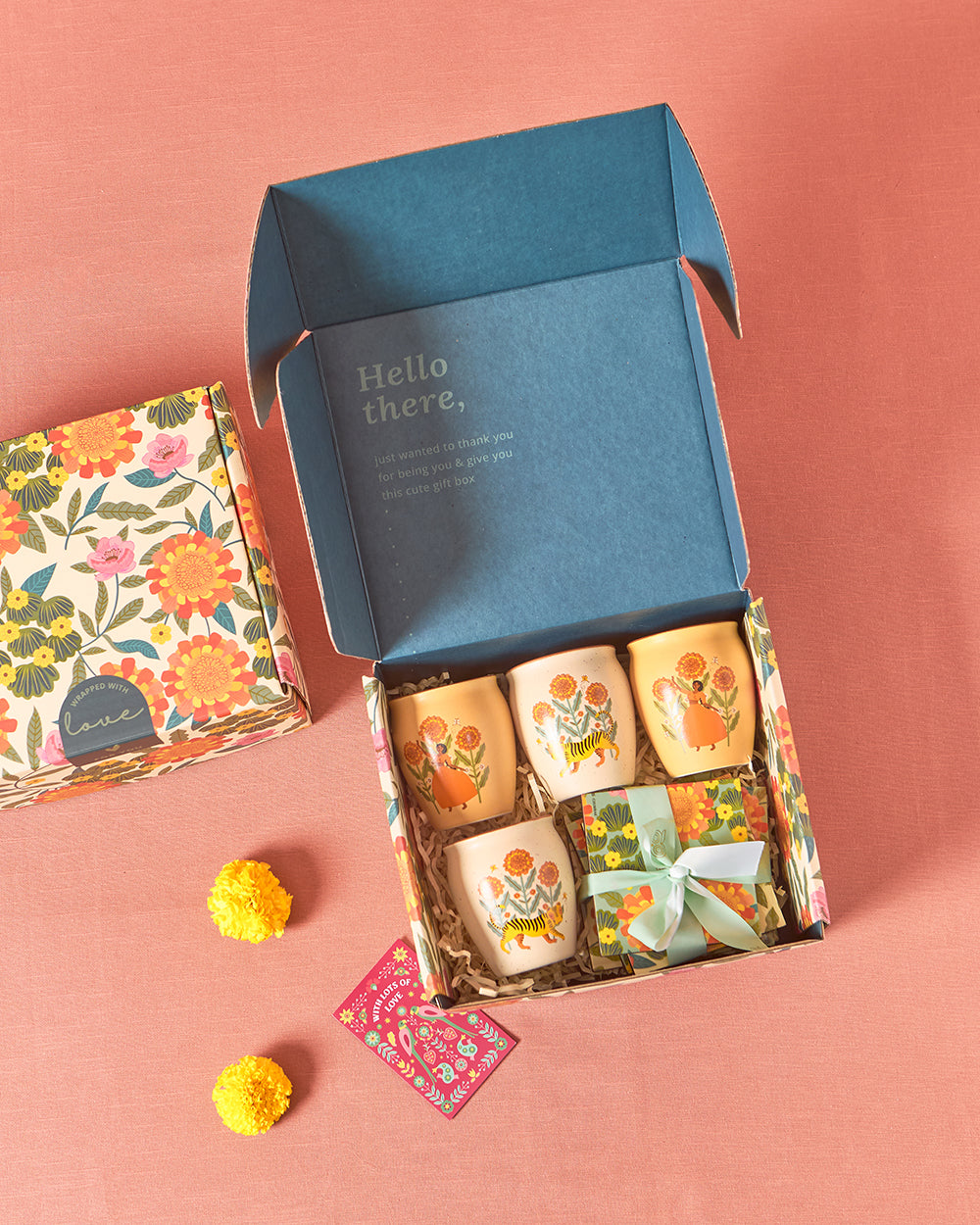 Marigold Kulhad & Coasters Gift Set