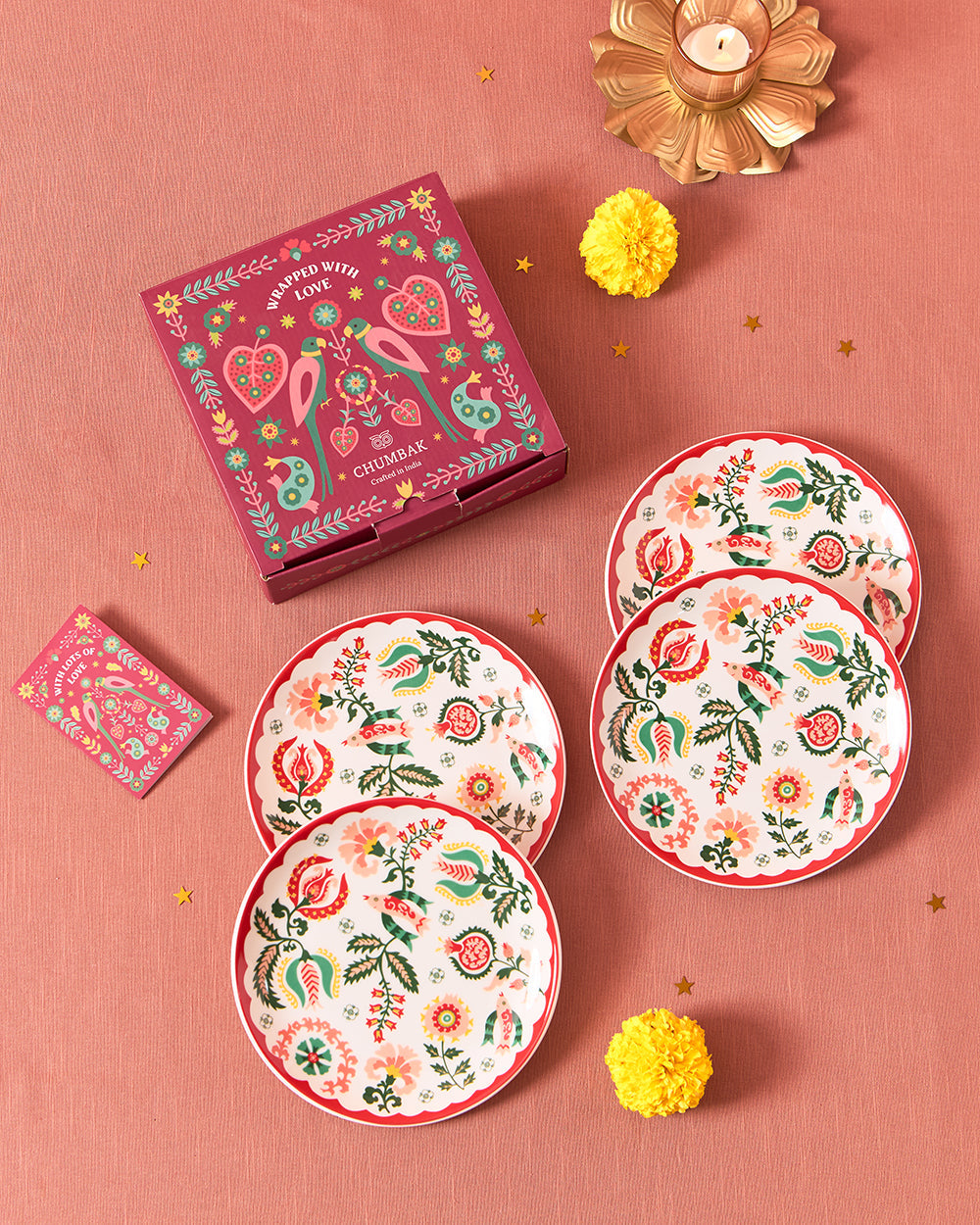 Suzani Blossom Snack Plates Gift Set of 4