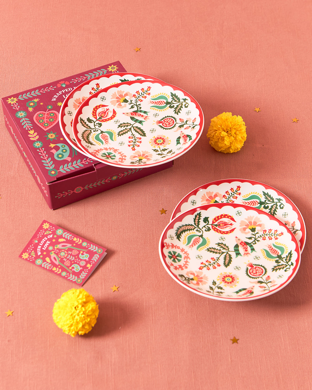 Suzani Blossom Snack Plates Gift Set of 4