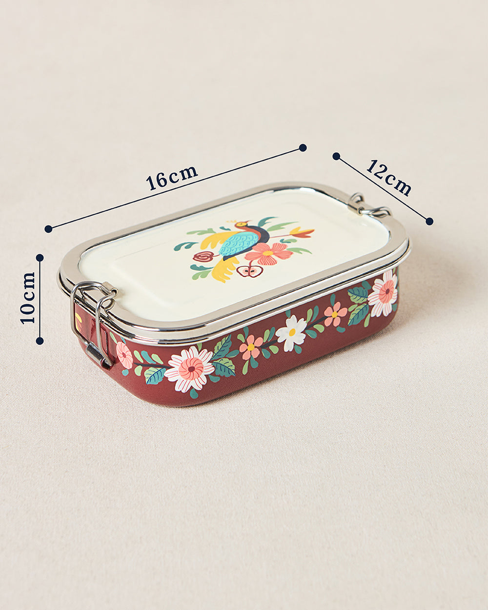 Monal Hand-painted Rectangular Tiffin, 650ml | Kashmir Trails