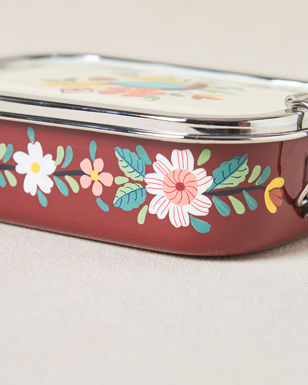 Monal Hand-painted Rectangular Tiffin, 650ml | Kashmir Trails