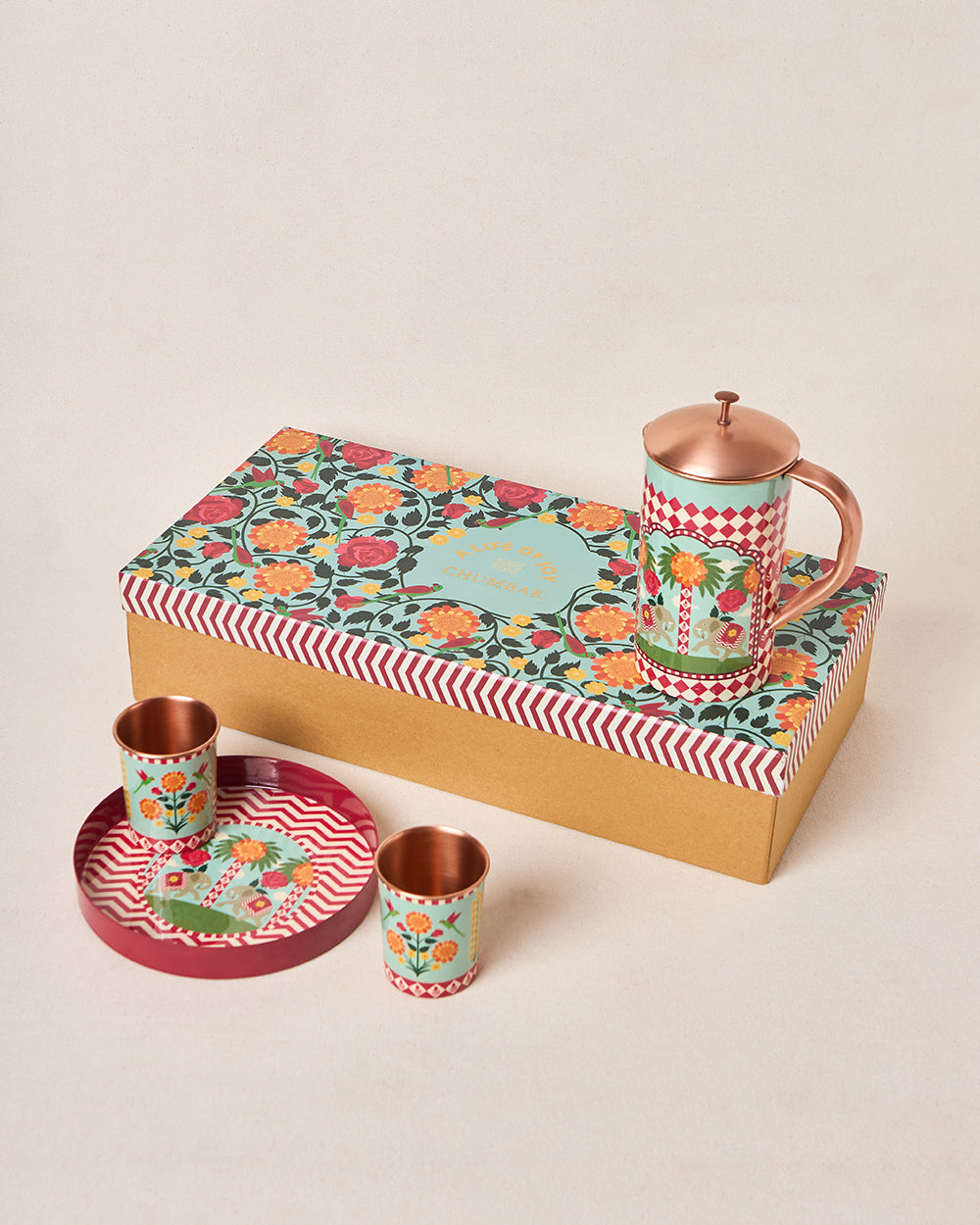 Royal Tusker Copper Daawat Gift Set - Set of 4 | Palace Memoirs