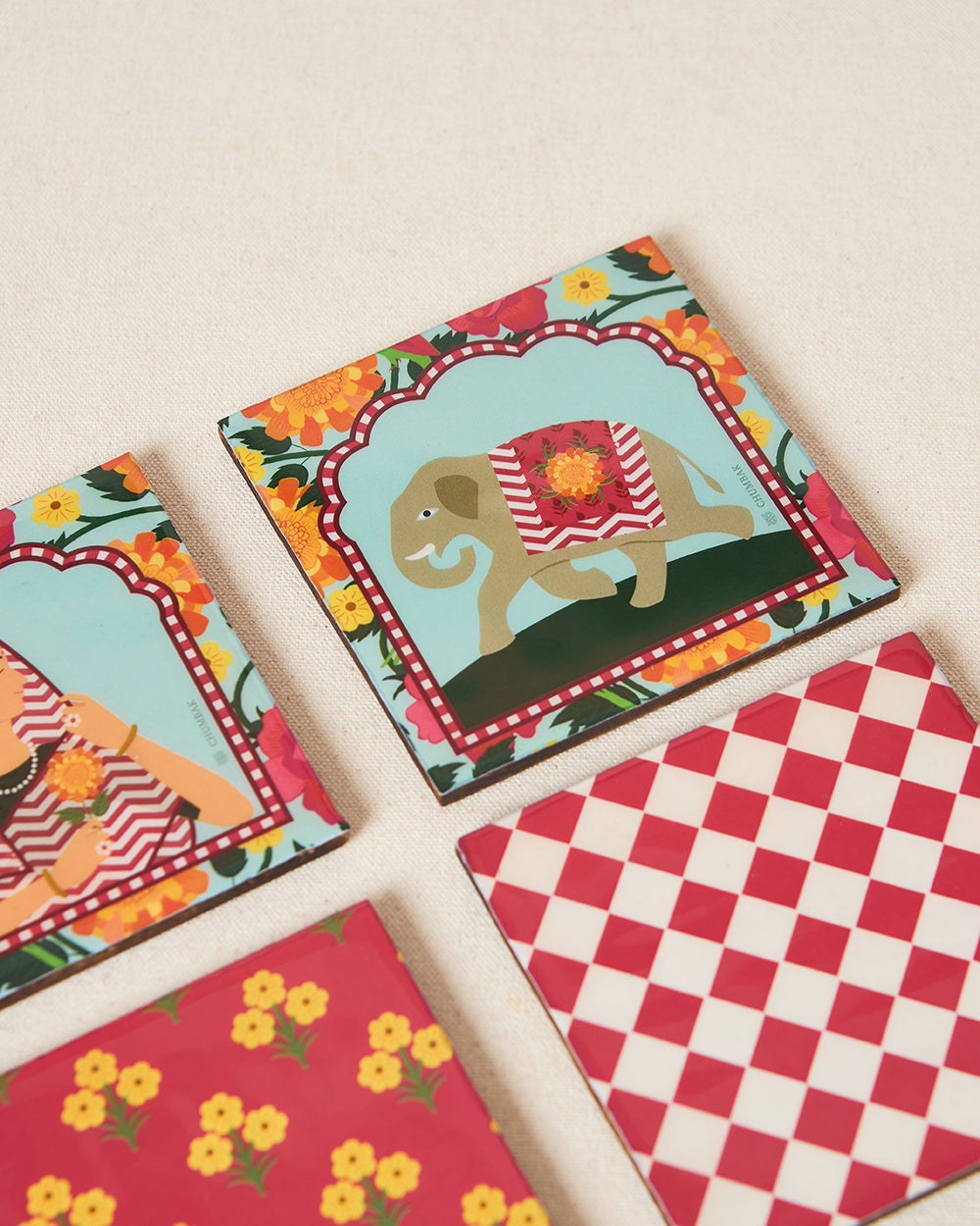 Rajmahal Wooden Coasters - Set of 6, 4"| Palace Memoirs