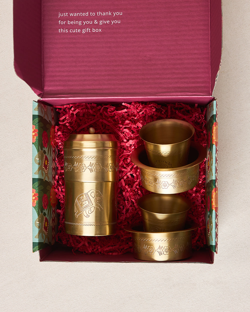 Royal Tusker Brass Filter Coffee Gift Set -  Set of 3 | Palace Memoirs