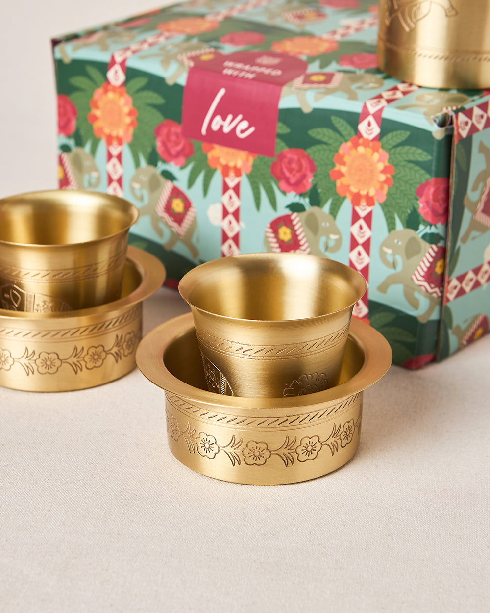 Royal Tusker Brass Filter Coffee Gift Set -  Set of 3 | Palace Memoirs