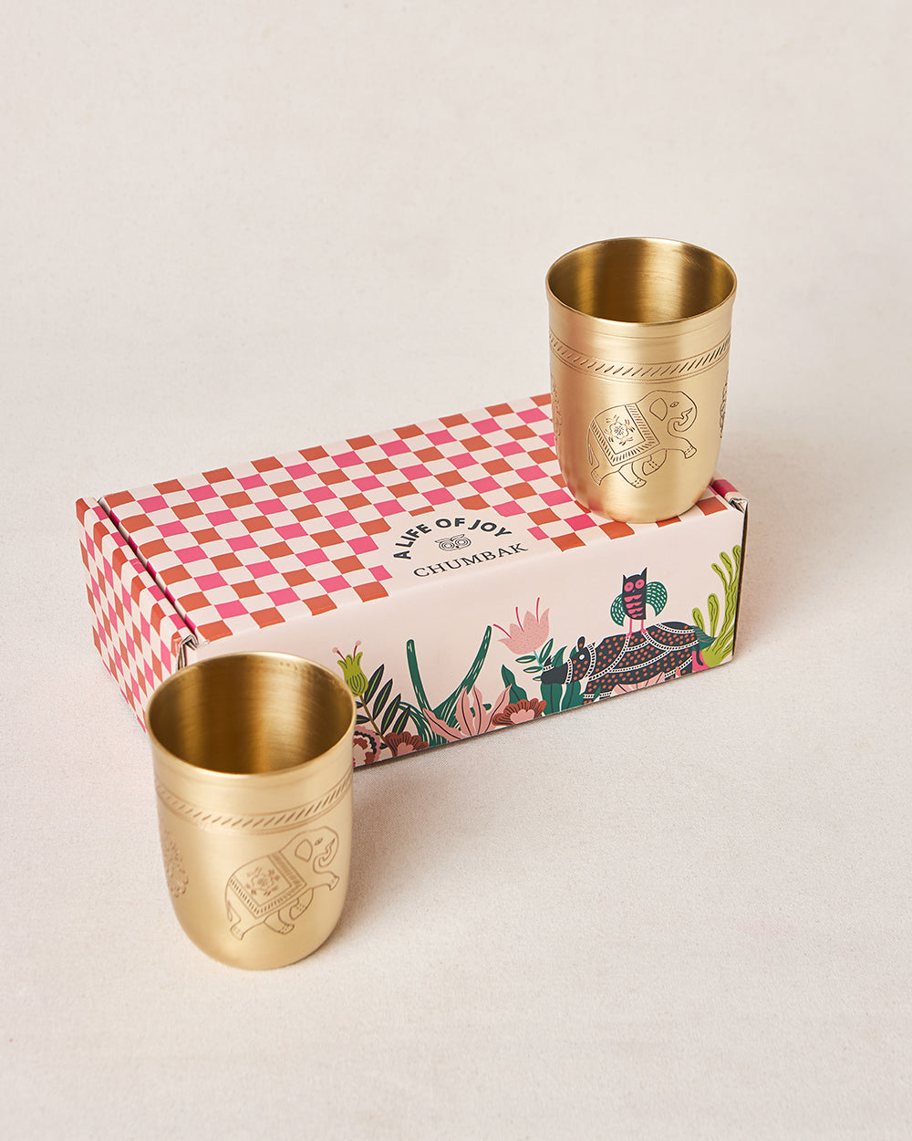 Royal Tusker Brass Tumbler Gift Set- Set of 2 | Palace Memoirs