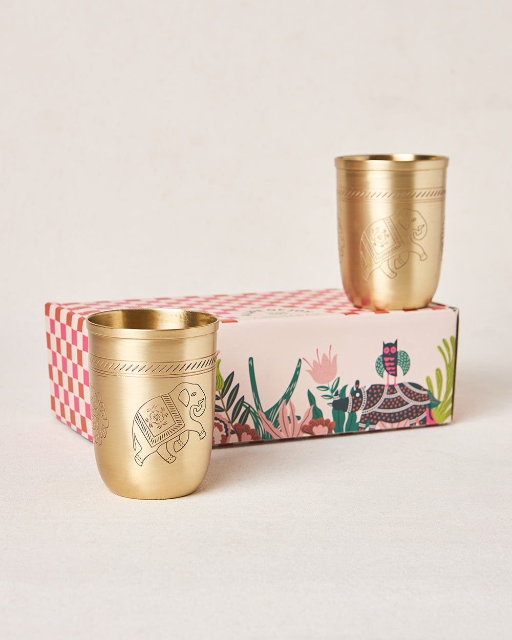 Royal Tusker Brass Tumbler Gift Set- Set of 2 | Palace Memoirs
