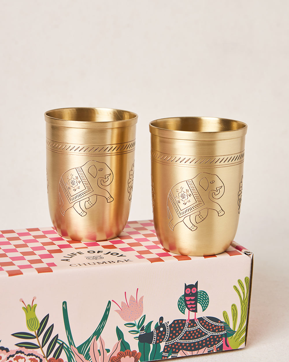 Royal Tusker Brass Tumbler Gift Set- Set of 2 | Palace Memoirs