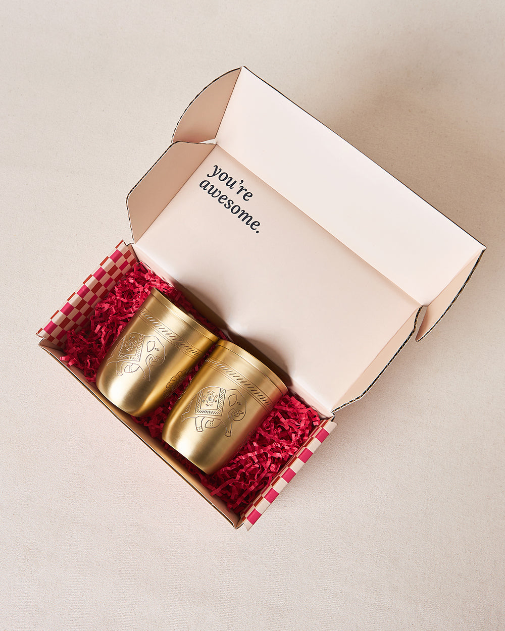 Royal Tusker Brass Tumbler Gift Set- Set of 2 | Palace Memoirs