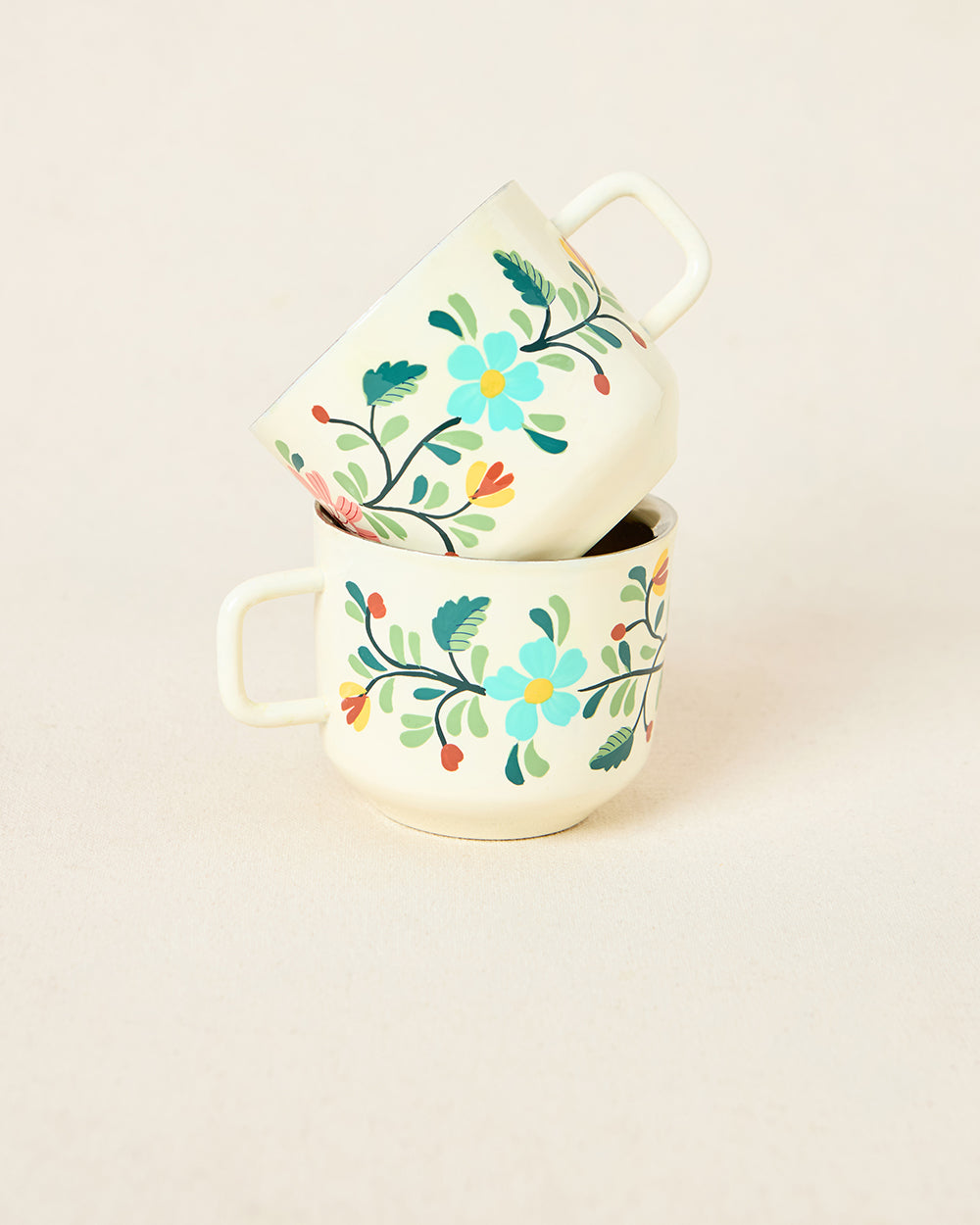 Hangul Hand-painted Kahwah Mugs Set, Steel --ml | Kashmir Trails