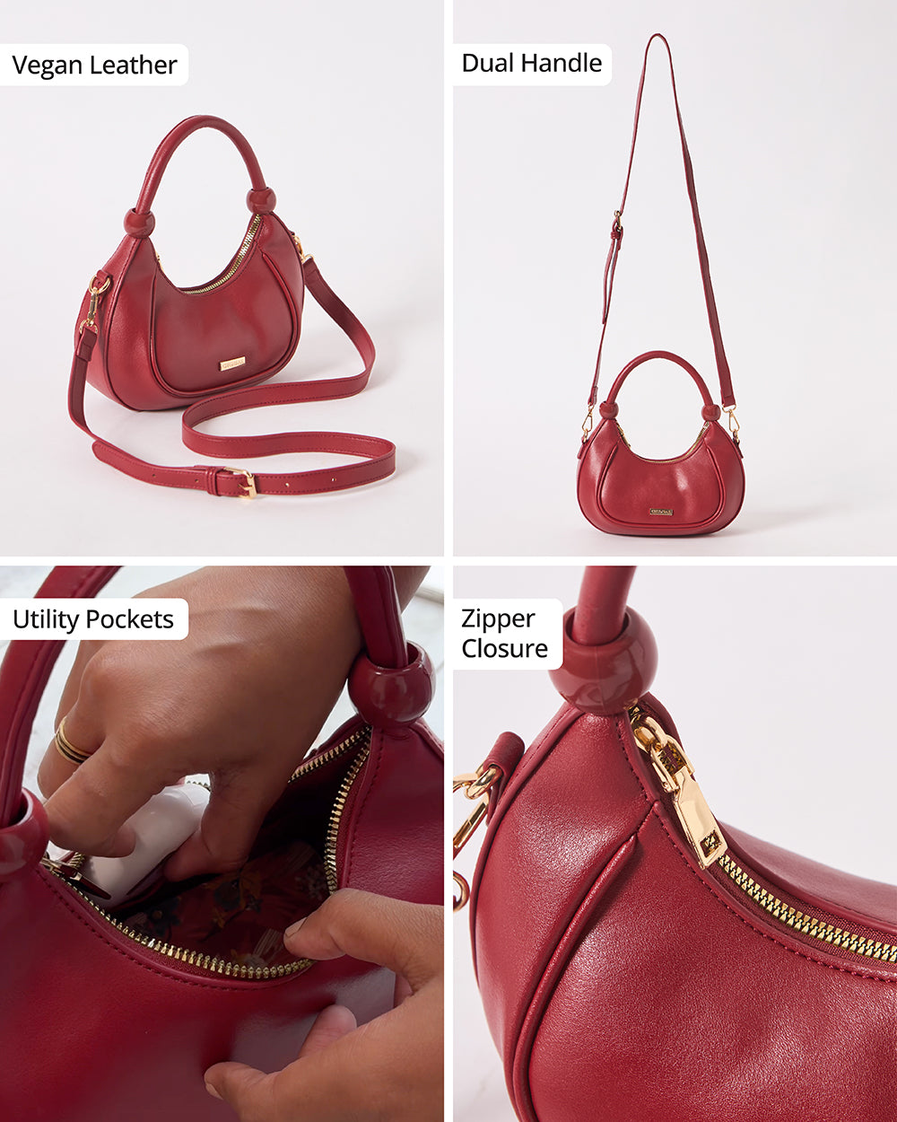 The Venice Crescent Handbag, Maroon | Lost In Paradise