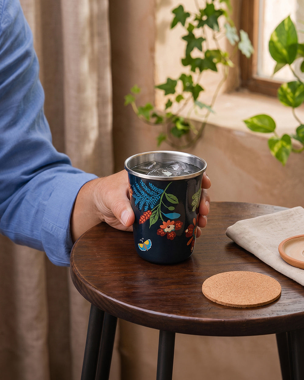 Bloom Steel Tumbler - 250 ml, Handpainted | Forest Folklore