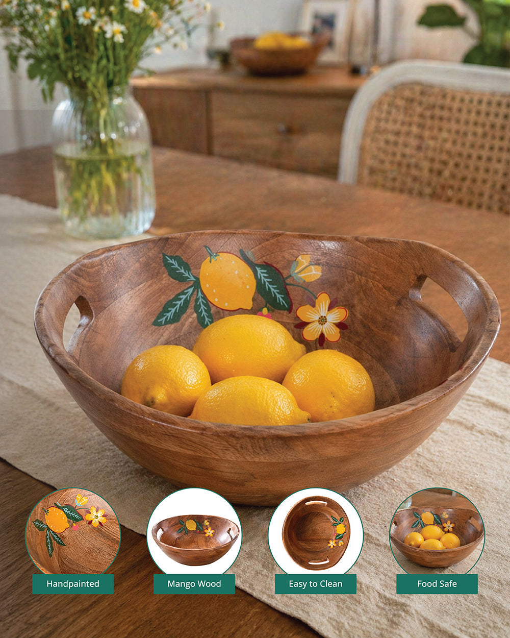 Florentine Wooden  Serving Bowl, 9"| Citrus Zest