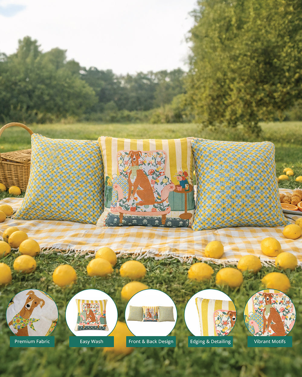 Florentine Hound Cushion, Set of 3| Citrus Zest