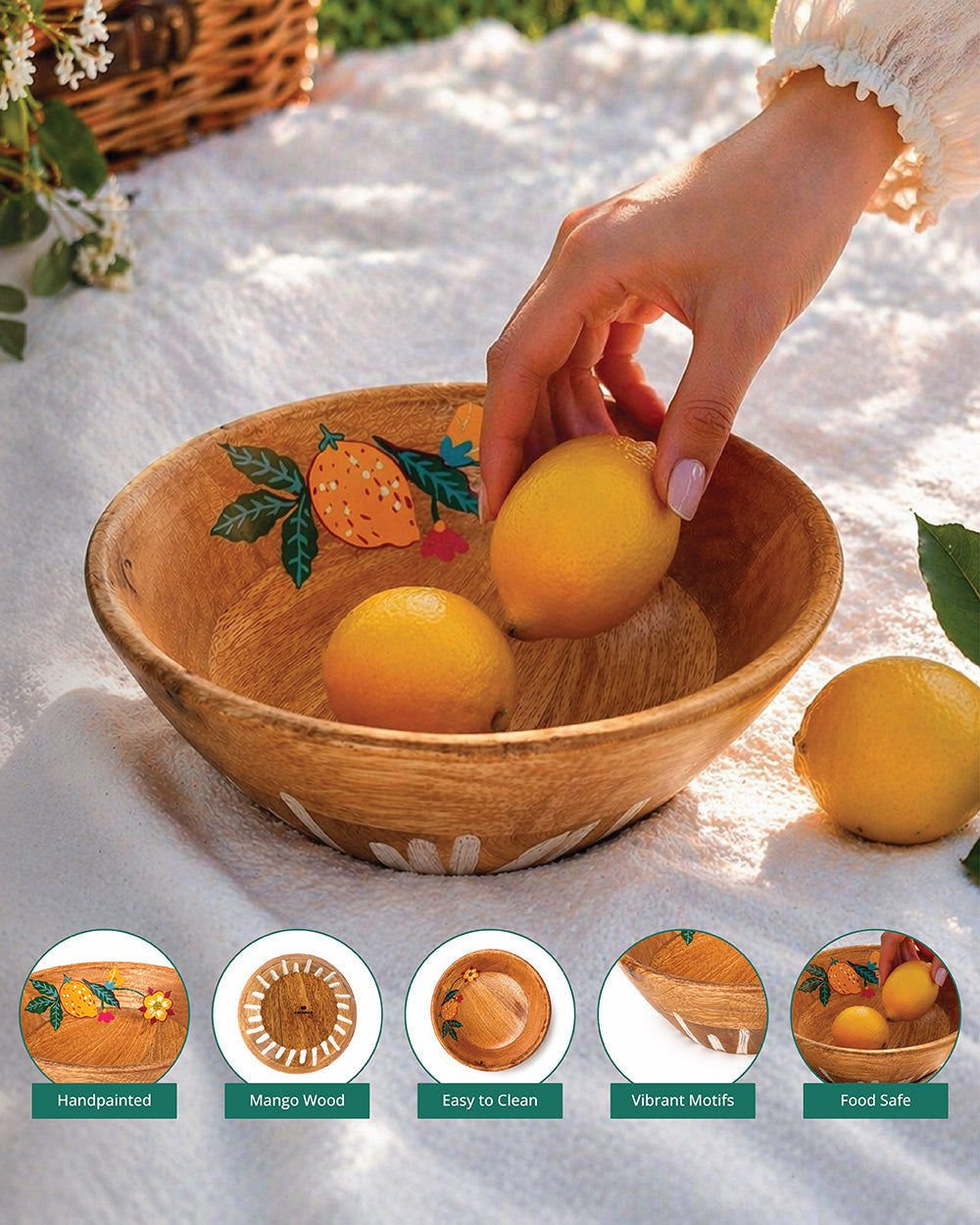 Florentine Wooden Salad Bowl ( Small), 8"| Citrus Zest