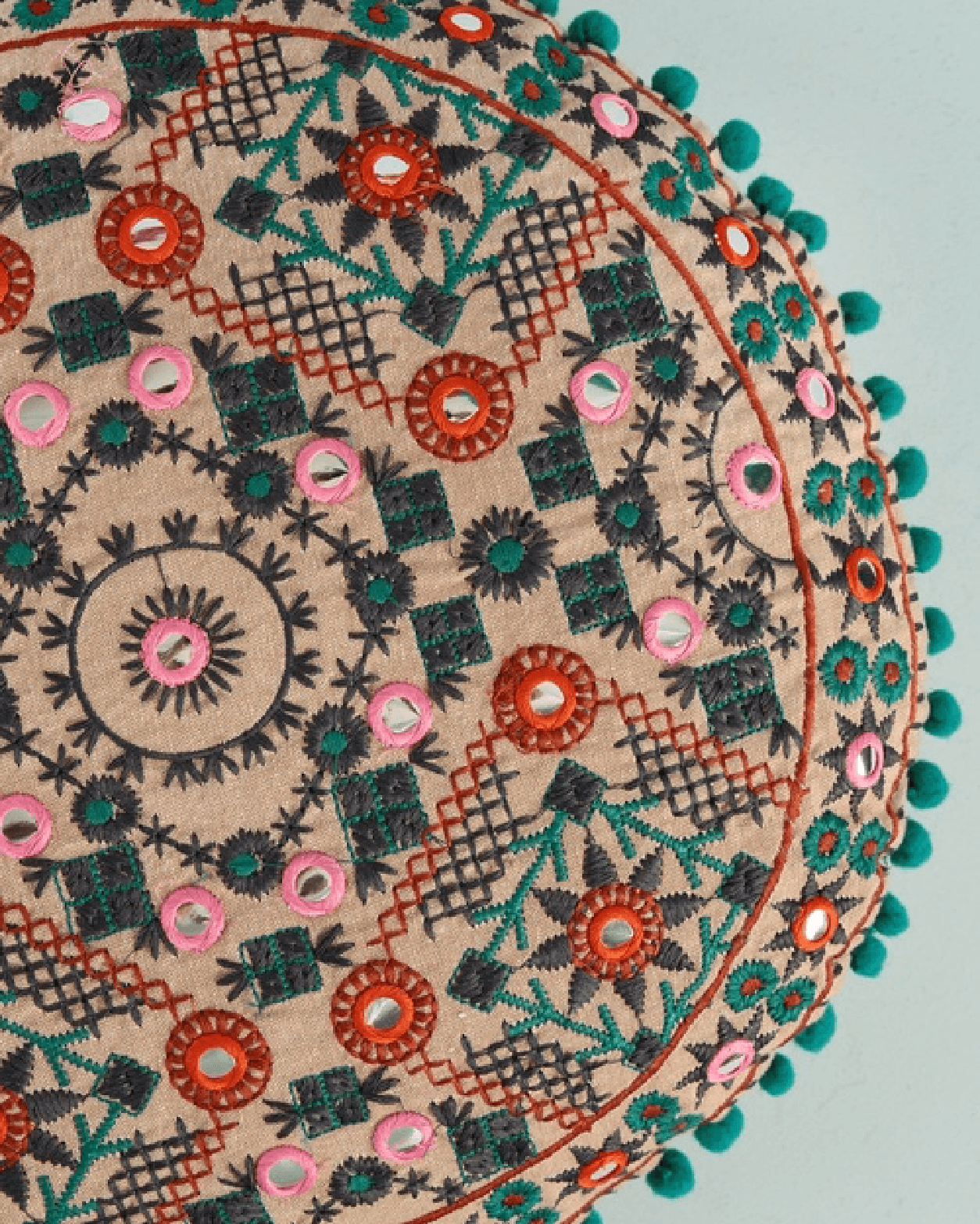 Chumbak 1Kathi Embroidered Round Cushion Cover