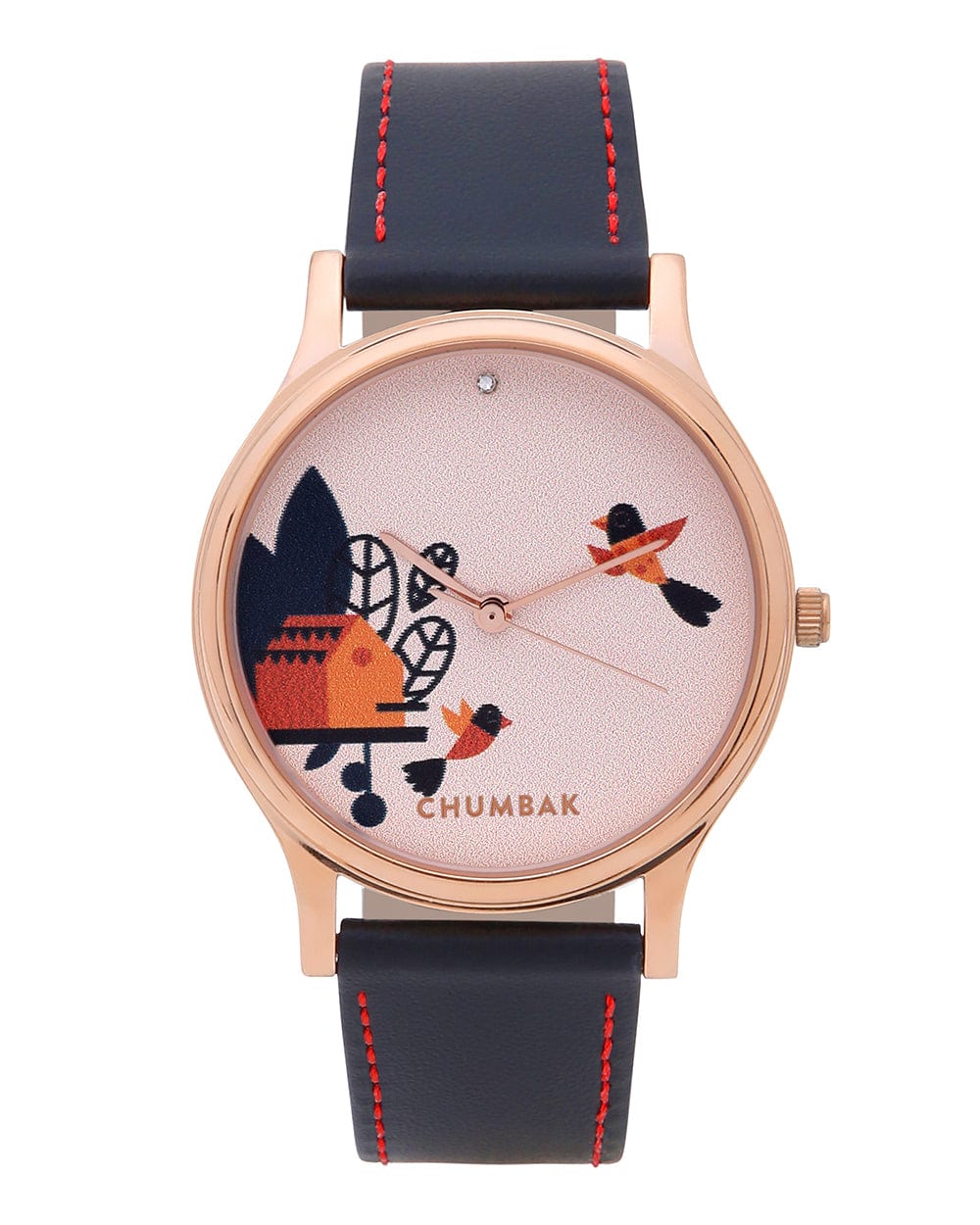 Chumbak TEAL by Chumbak Floral Bird Wrist Watch - Black