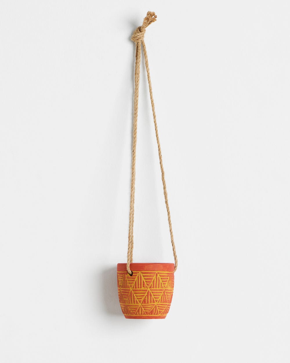 Chumbak Hand Painted Planter with Hanging Jute Rope - Cement - Red