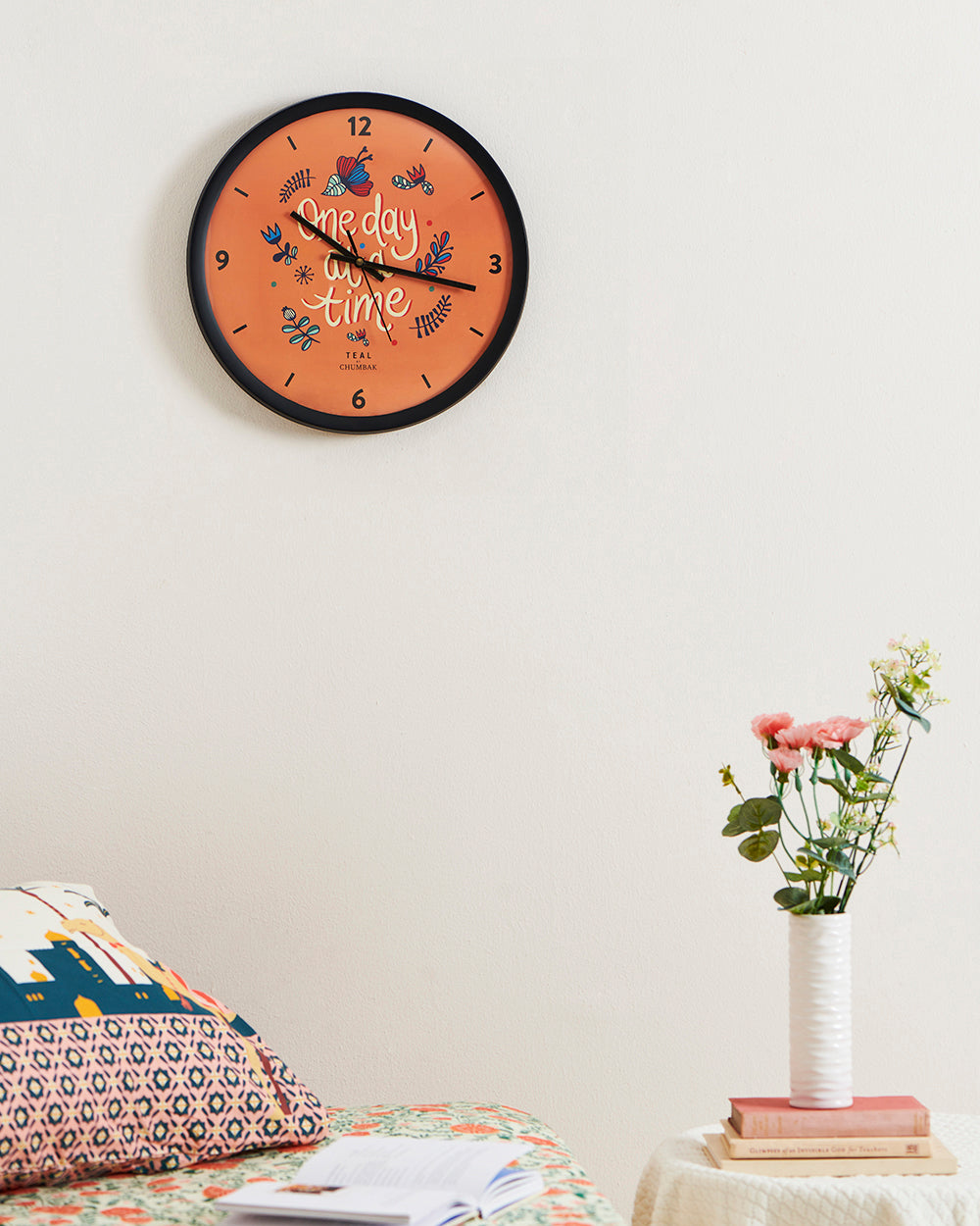 Chumbak 'One Day At A Time' Wall Clock - Distressed Wood Rim
