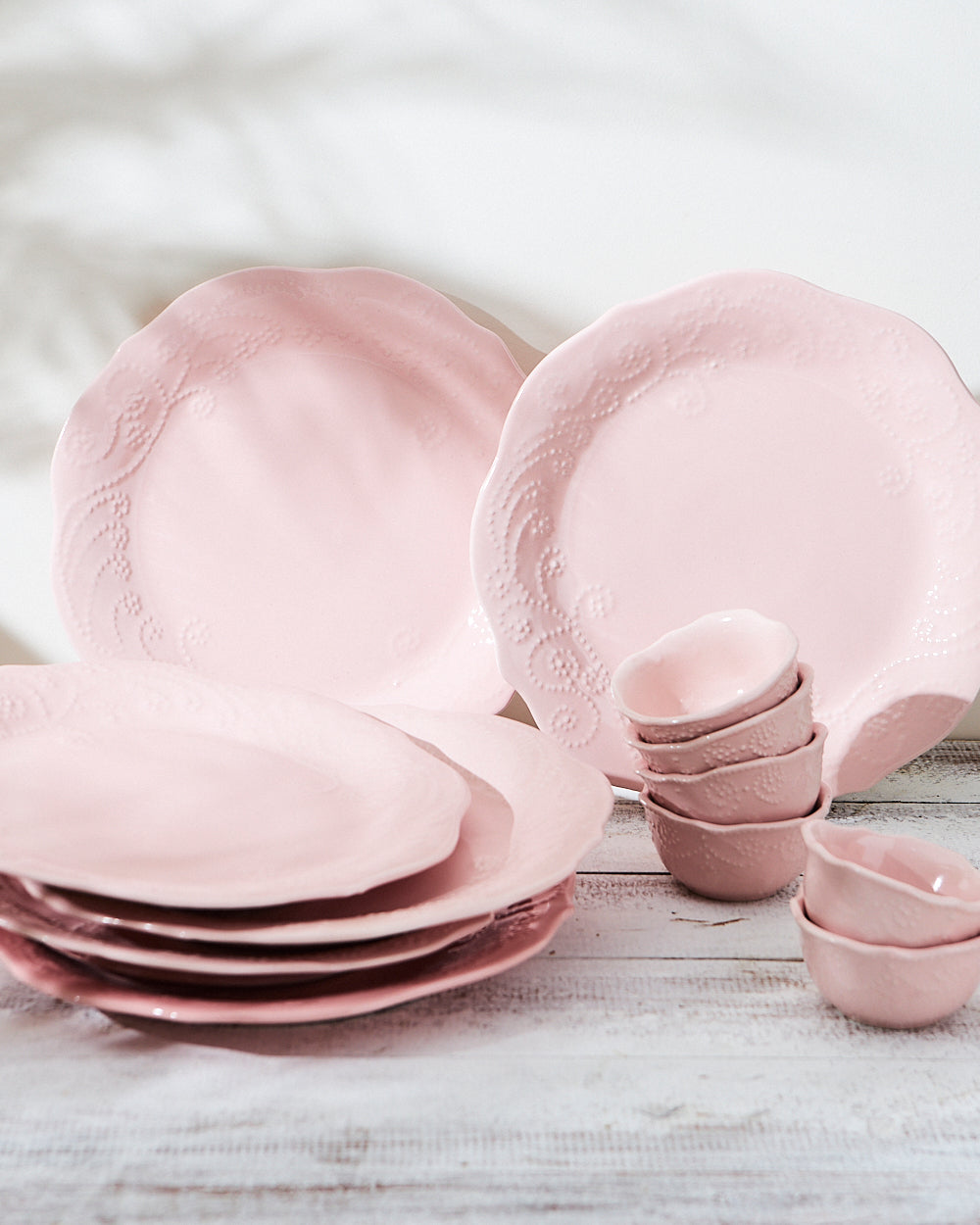Set of 12 | Essentials Dinner Plates & Bowls, Pink